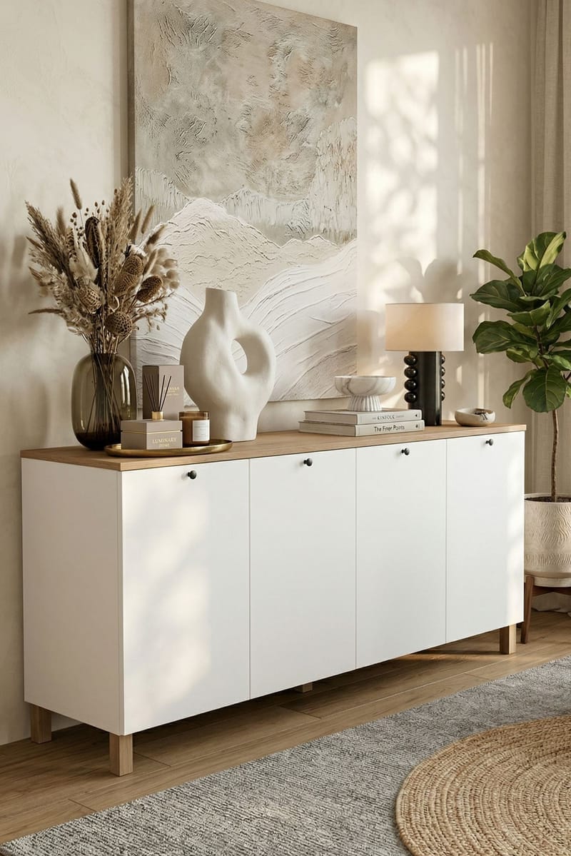 Konsolbord Hanah Home Nord (180 x 80 x 42,1 cm) Hvid eg - Hvid og eg - Opbevaring - Opbevaringsmøbler - Skænke & sideboards
