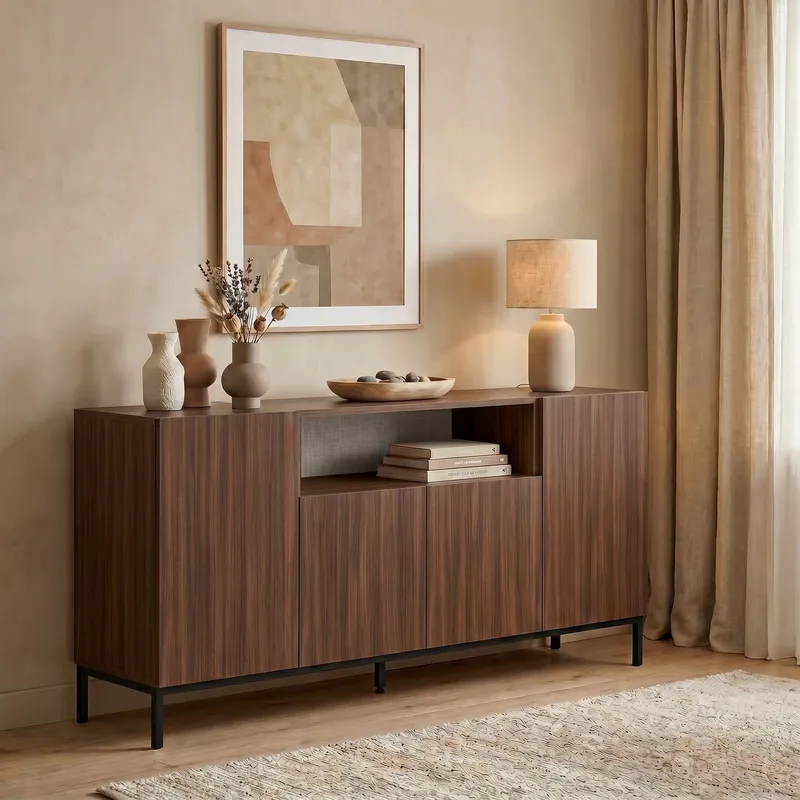 Konsolbord Nordure Rialto (160 x 80 x 40 cm) Milano Valnød Sort - Milano valnød og sort - Opbevaring - Opbevaringsmøbler - Skænke & sideboards