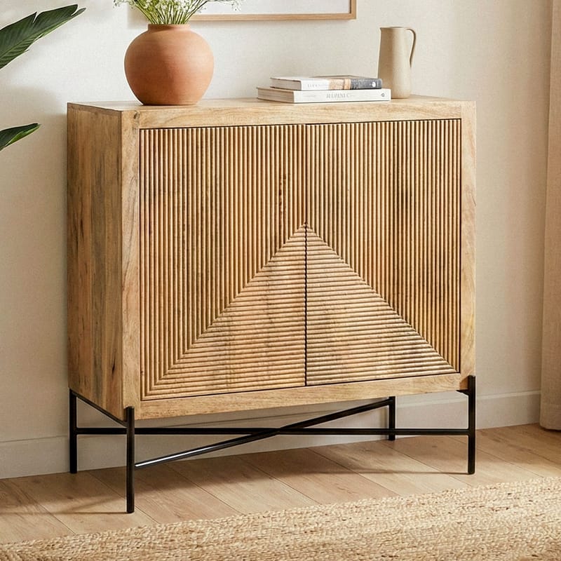 Livano skænk 91 cm 3D-mønster industriel stil - varm lysebrun og sort - Opbevaring - Opbevaringsmøbler - Skænke & sideboards
