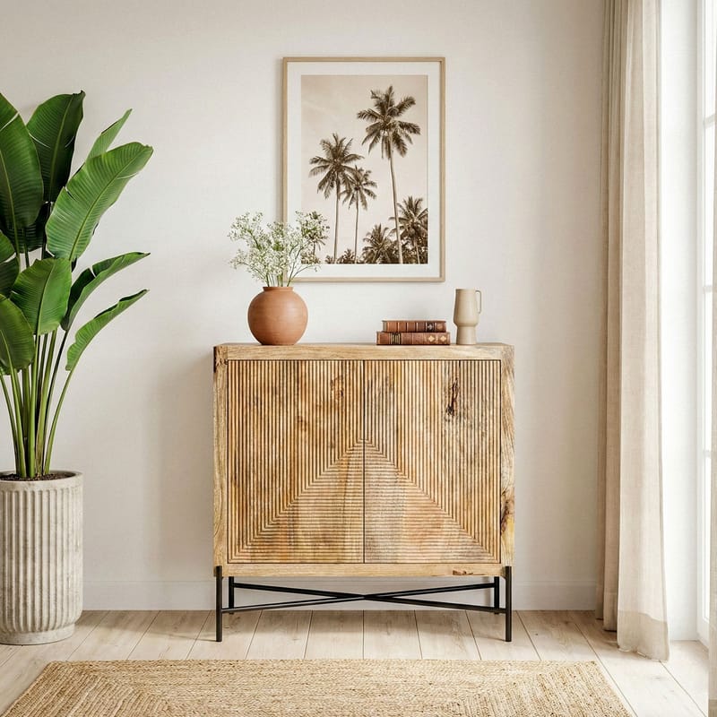 Livano skænk 91 cm 3D-mønster industriel stil - varm lysebrun og sort - Opbevaring - Opbevaringsmøbler - Skænke & sideboards
