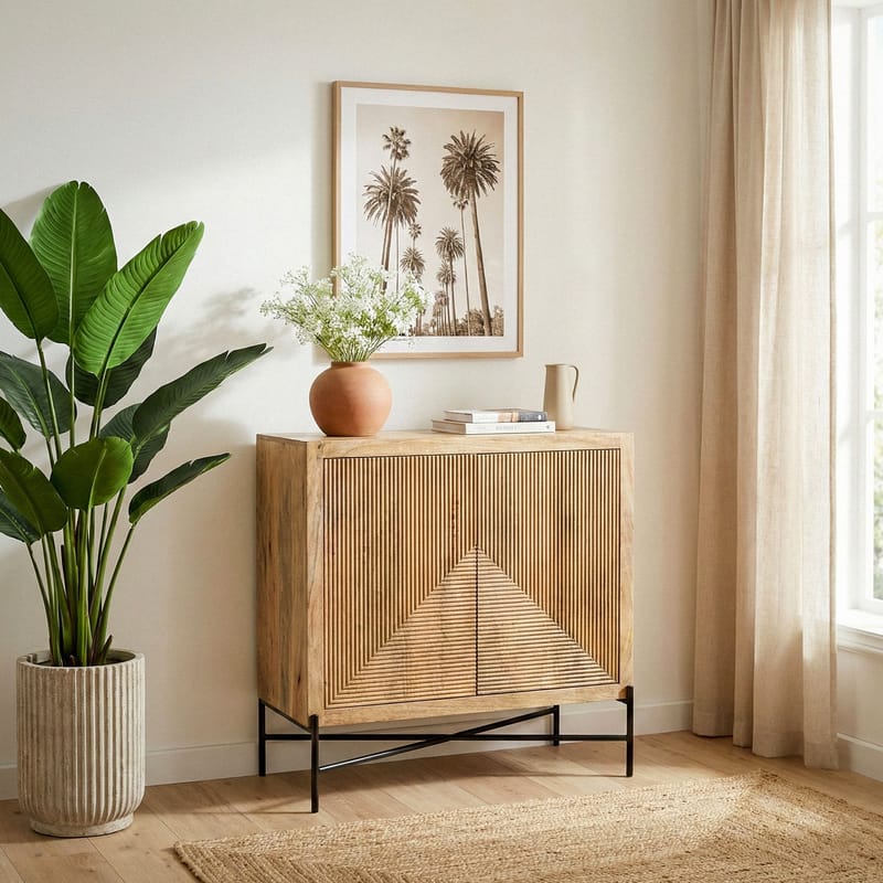 Livano skænk 91 cm 3D-mønster industriel stil - varm lysebrun og sort - Opbevaring - Opbevaringsmøbler - Skænke & sideboards