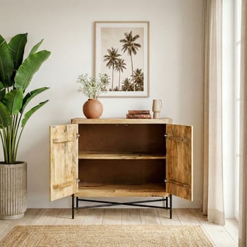 Livano skænk 91 cm 3D-mønster industriel stil - varm lysebrun og sort - Opbevaring - Opbevaringsmøbler - Skænke & sideboards