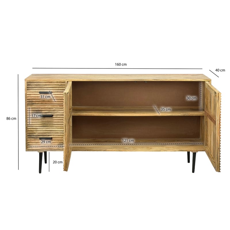 Livara skænk 160 cm industriel stil - lys naturbrun og sort - Opbevaring - Opbevaringsmøbler - Skænke & sideboards