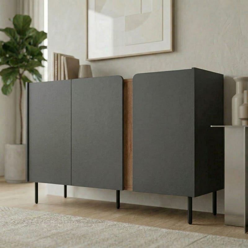 Lomar Konsol 150x82,9x40,5 cm - Antracit/Naturlig eg sort - Opbevaring - Opbevaringsmøbler - Skænke & sideboards