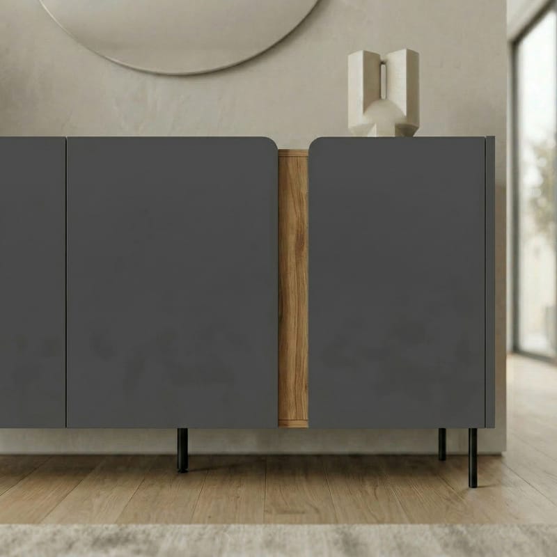 Lomar Konsol 150x82,9x40,5 cm - Antracit/Naturlig eg sort - Opbevaring - Opbevaringsmøbler - Skænke & sideboards