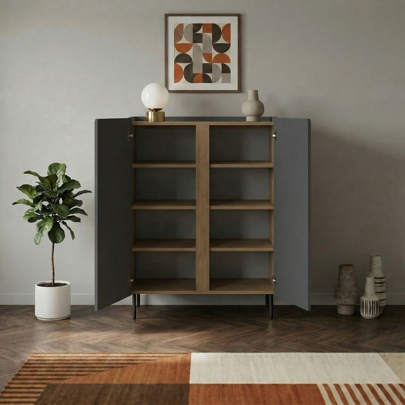 Lomar Skænk 90x120,4x40,5 cm - Antracit/Naturlig eg/Sort - Opbevaring - Opbevaringsmøbler - Skænke & sideboards