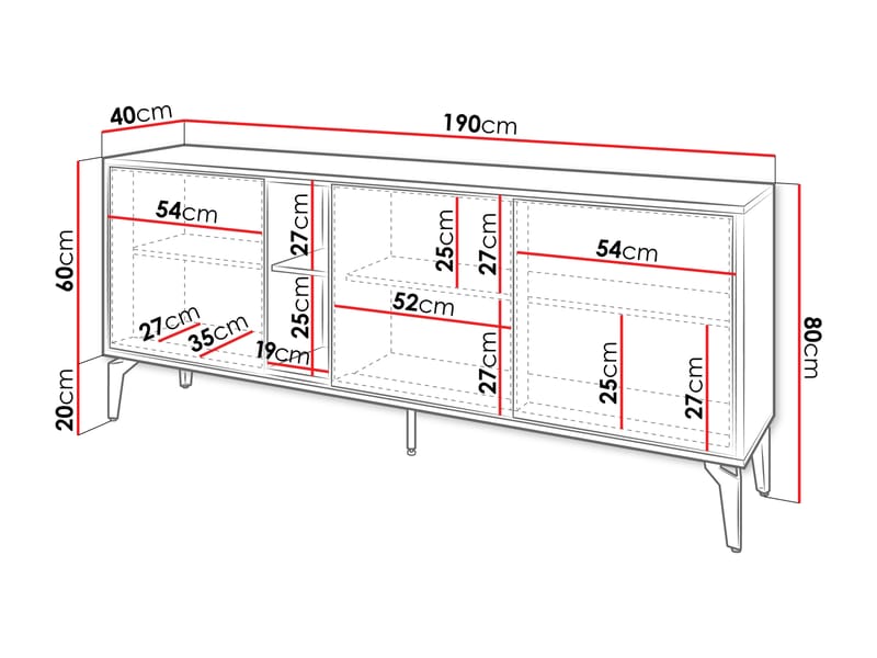 Lorvenn Skænk 190x40 cm - Brun/Sort - Opbevaring - Opbevaringsmøbler - Skænke & sideboards