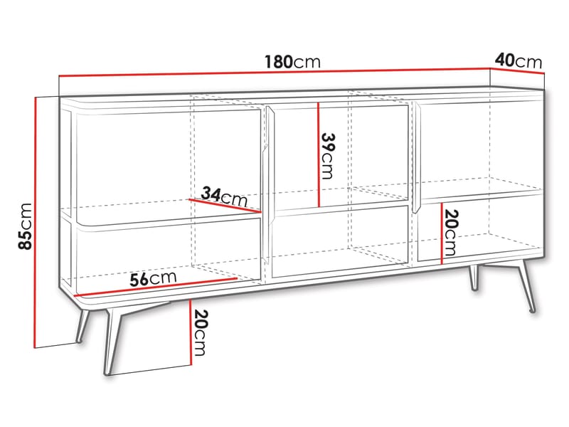 Mireva skænk 180 cm - sort, guld - Opbevaring - Opbevaringsmøbler - Skænke & sideboards