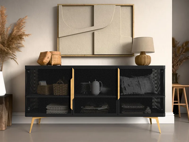 Mireva skænk 180 cm - sort/guld - Opbevaring - Opbevaringsmøbler - Skænke & sideboards