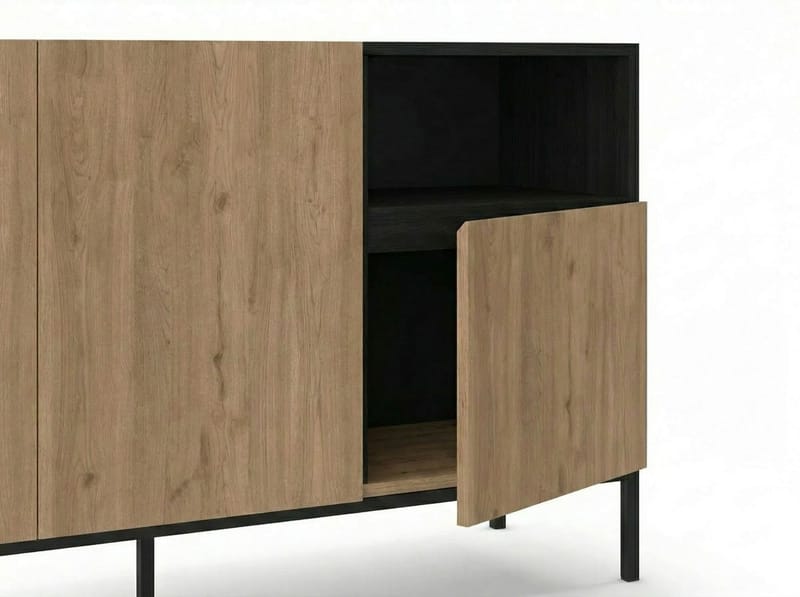 Morlen Konsol 140x80x41,8 cm - Natural Oak, Wood Black, Sandstone - Opbevaring - Opbevaringsmøbler - Skænke & sideboards