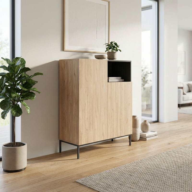 Morlen Skænk 90x120x41,8 cm - Natural Oak, Wood Black, Sandstone - Opbevaring - Opbevaringsmøbler - Skænke & sideboards