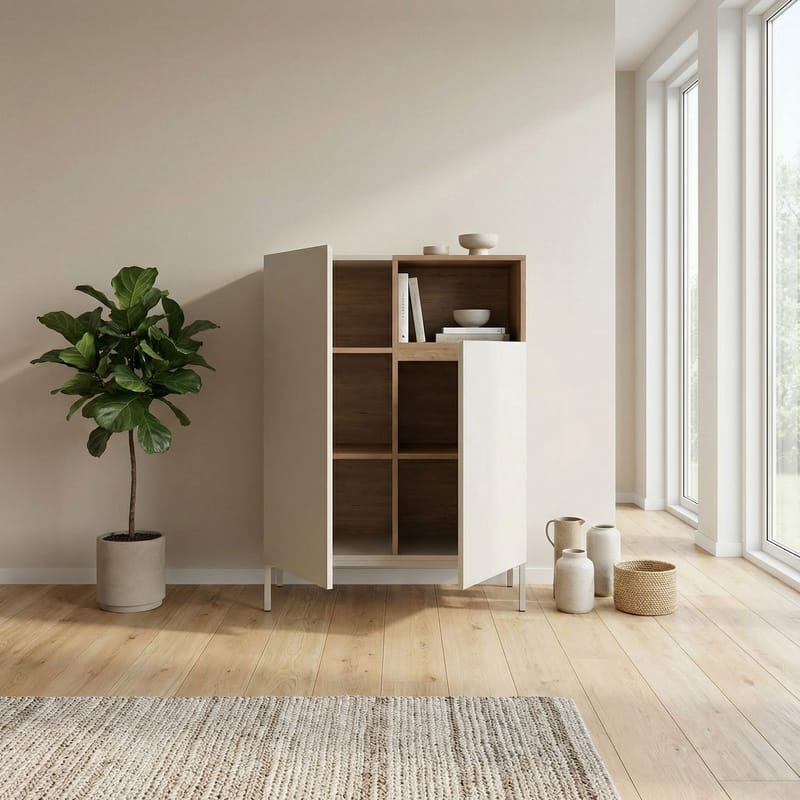 Morlen Skænk 90x120x41,8 cm - Sandstone og naturlig eg - Opbevaring - Opbevaringsmøbler - Skænke & sideboards