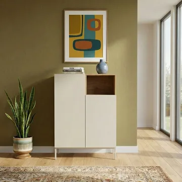 Morlen Skænk 90x120x41,8 cm - Sandstone og naturlig eg - Opbevaring - Opbevaringsmøbler - Skænke & sideboards