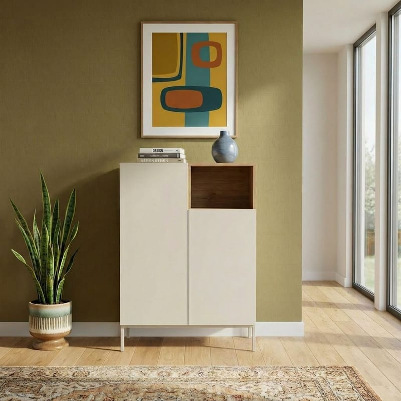 Morlen Skænk 90x120x41,8 cm - Sandstone og naturlig eg - Opbevaring - Opbevaringsmøbler - Skænke & sideboards