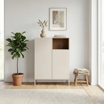Morlen Skænk 90x120x41,8 cm - Sandstone og naturlig eg - Opbevaring - Opbevaringsmøbler - Skænke & sideboards