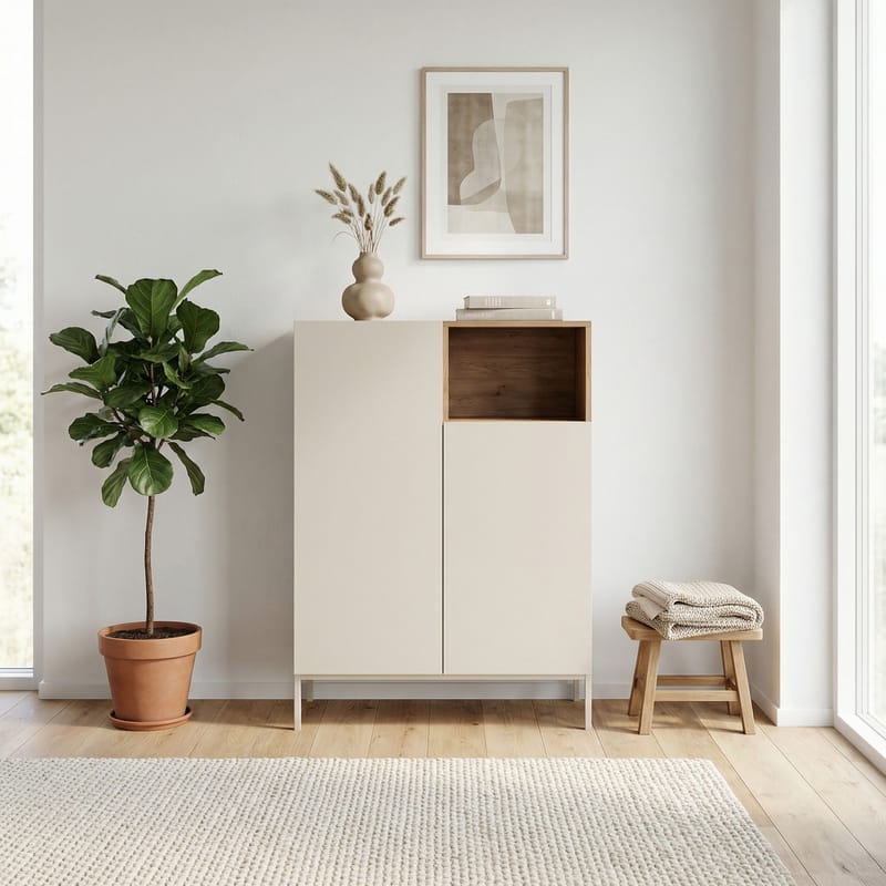Morlen Skænk 90x120x41,8 cm - Sandstone og naturlig eg - Opbevaring - Opbevaringsmøbler - Skænke & sideboards