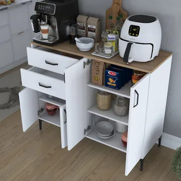 Multifunktionsskab Wallxpert Hyla (120 x 98,6 x 45 cm) Hvid Valnød - Hvid og valnød - Opbevaring - Opbevaringsmøbler - Skænke & sideboards