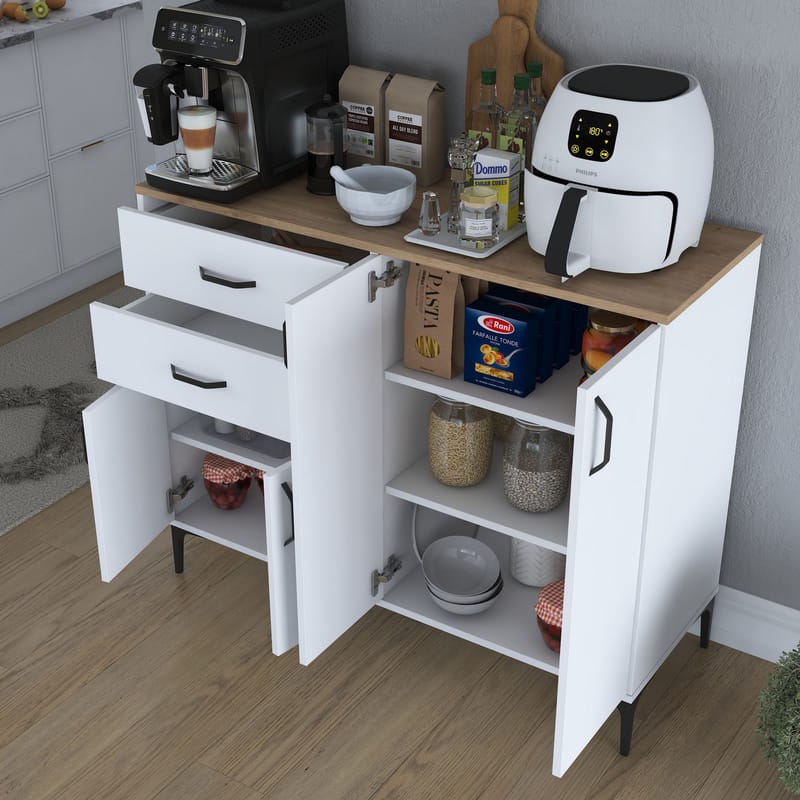 Multifunktionsskab Wallxpert Hyla (120 x 98,6 x 45 cm) Hvid Valnød - Hvid og valnød - Opbevaring - Opbevaringsmøbler - Skænke & sideboards