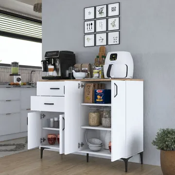 Multifunktionsskab Wallxpert Hyla (120 x 98,6 x 45 cm) Hvid Valnød - Hvid og valnød - Opbevaring - Opbevaringsmøbler - Skænke & sideboards