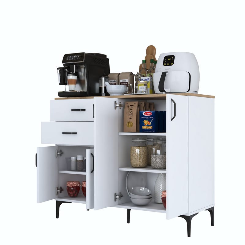 Multifunktionsskab Wallxpert Hyla (120 x 98,6 x 45 cm) Hvid Valnød - Hvid og valnød - Opbevaring - Opbevaringsmøbler - Skænke & sideboards