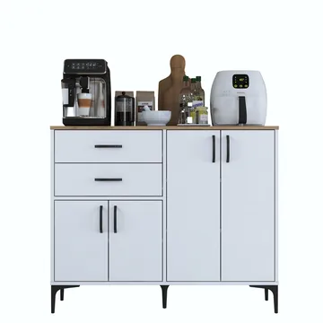 Multifunktionsskab Wallxpert Hyla (120 x 98,6 x 45 cm) Hvid Valnød - Hvid og valnød - Opbevaring - Opbevaringsmøbler - Skænke & sideboards