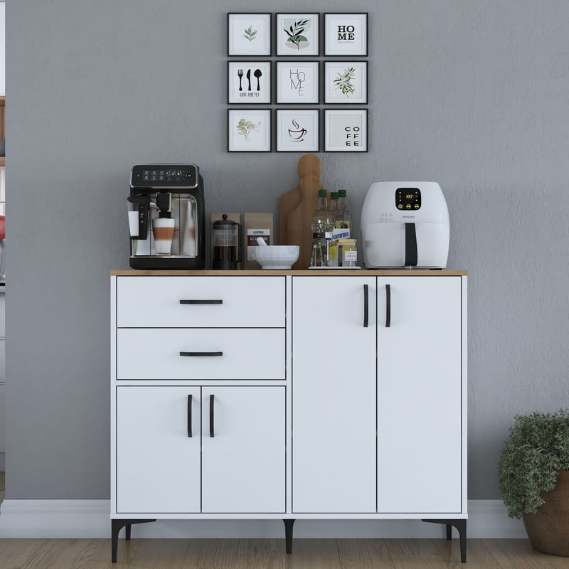 Multifunktionsskab Wallxpert Hyla (120 x 98,6 x 45 cm) Hvid Valnød - Hvid og valnød - Opbevaring - Opbevaringsmøbler - Skænke & sideboards