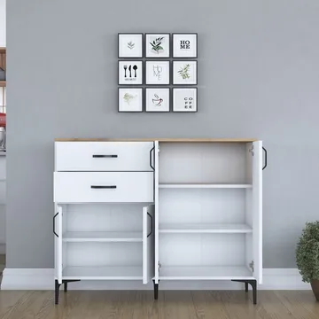 Multifunktionsskab Wallxpert Hyla (120 x 98,6 x 45 cm) Hvid Valnød - Hvid og valnød - Opbevaring - Opbevaringsmøbler - Skænke & sideboards