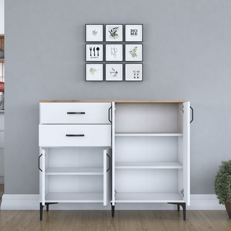 Multifunktionsskab Wallxpert Hyla (120 x 98,6 x 45 cm) Hvid Valnød - Hvid og valnød - Opbevaring - Opbevaringsmøbler - Skænke & sideboards