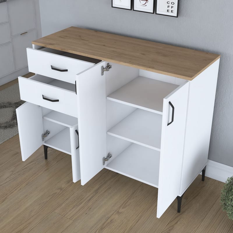 Multifunktionsskab Wallxpert Hyla (120 x 98,6 x 45 cm) Hvid Valnød - Hvid og valnød - Opbevaring - Opbevaringsmøbler - Skænke & sideboards