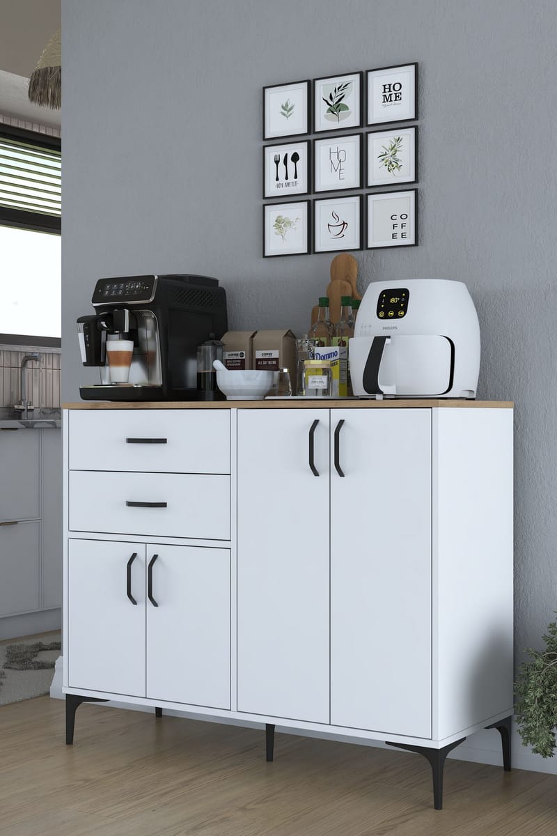 Multifunktionsskab Wallxpert Hyla (120 x 98,6 x 45 cm) Hvid Valnød - Hvid og valnød - Opbevaring - Opbevaringsmøbler - Skænke & sideboards