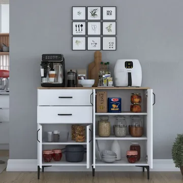 Multifunktionsskab Wallxpert Hyla (120 x 98,6 x 45 cm) Hvid Valnød - Hvid og valnød - Opbevaring - Opbevaringsmøbler - Skænke & sideboards