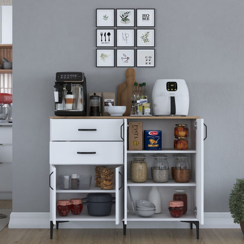 Multifunktionsskab Wallxpert Hyla (120 x 98,6 x 45 cm) Hvid Valnød - Hvid og valnød - Opbevaring - Opbevaringsmøbler - Skænke & sideboards