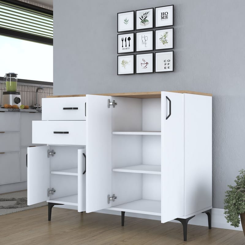 Multifunktionsskab Wallxpert Hyla (120 x 98,6 x 45 cm) Hvid Valnød - Hvid og valnød - Opbevaring - Opbevaringsmøbler - Skænke & sideboards