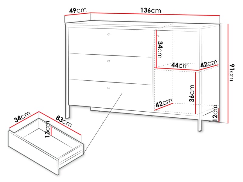 Navron Kommode 136 cm - Beige - Opbevaring - Opbevaringsmøbler - Kommode