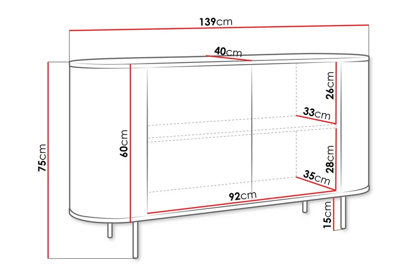 Pantego Skænk 139x40 cm - Lyserød - Opbevaring - Opbevaringsmøbler - Skænke & sideboards