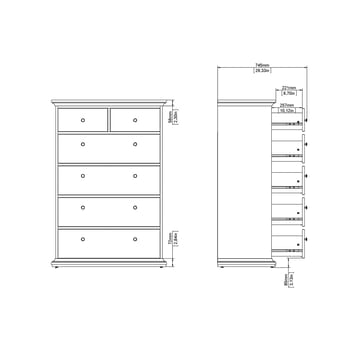 Paris Kommode med 6 skuffer 96x48x140 cm - Opbevaring - Opbevaringsmøbler - Kommode
