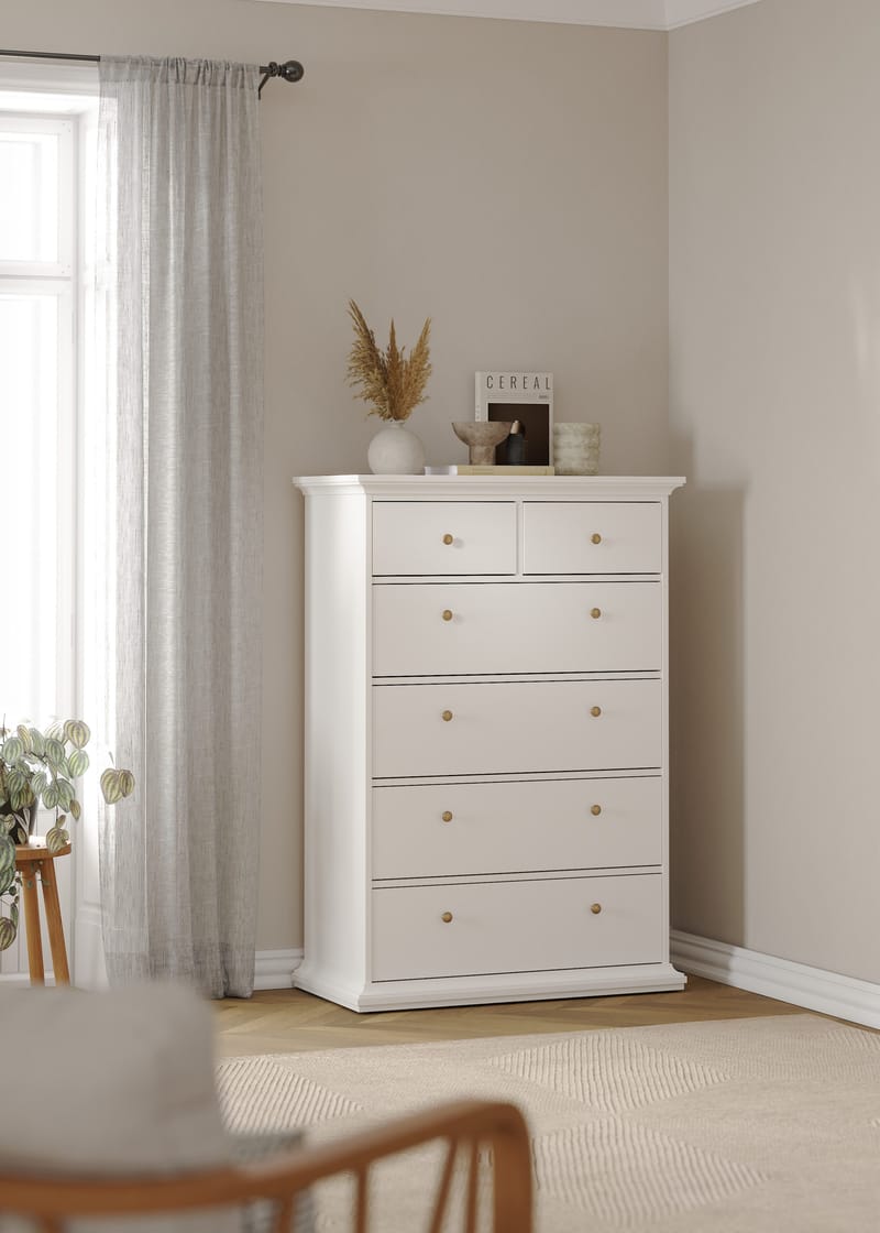 Paris Kommode med 6 skuffer 96x48x140 cm - Opbevaring - Opbevaringsmøbler - Kommode