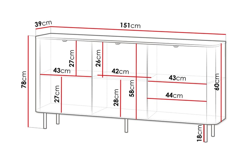 Pollena Skænk 151x39 cm - Brun - Opbevaring - Opbevaringsmøbler - Skænke & sideboards