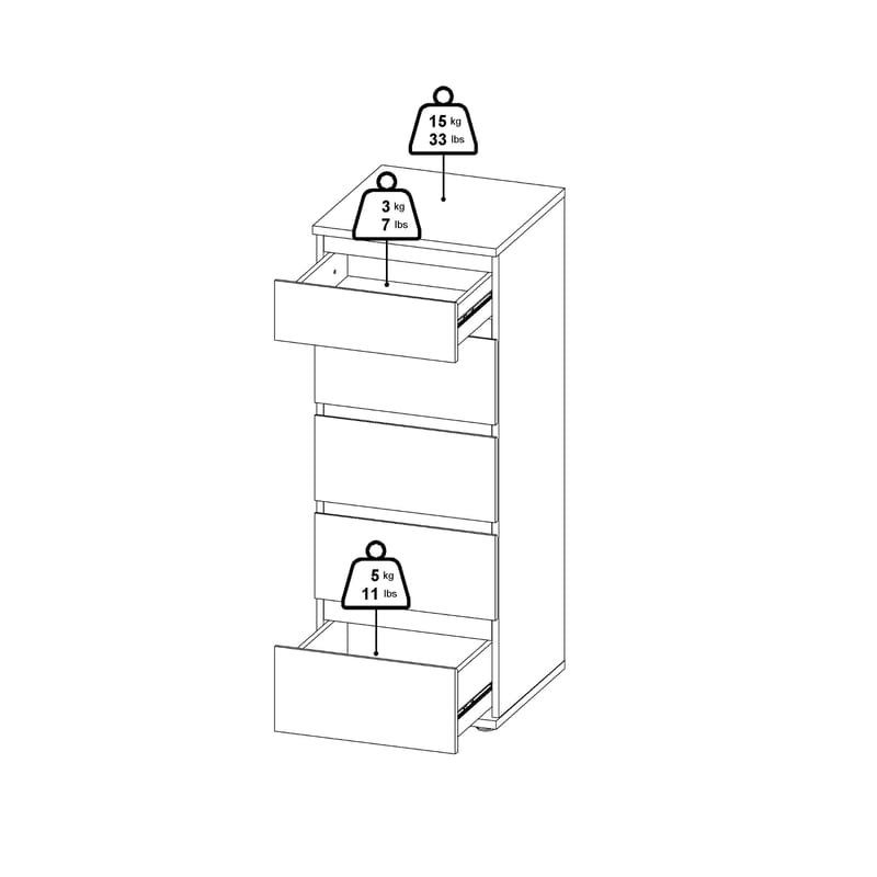 Rengo Kommode med 5 skuffer 40x40x107 cm - Opbevaring - Opbevaringsmøbler - Kommode