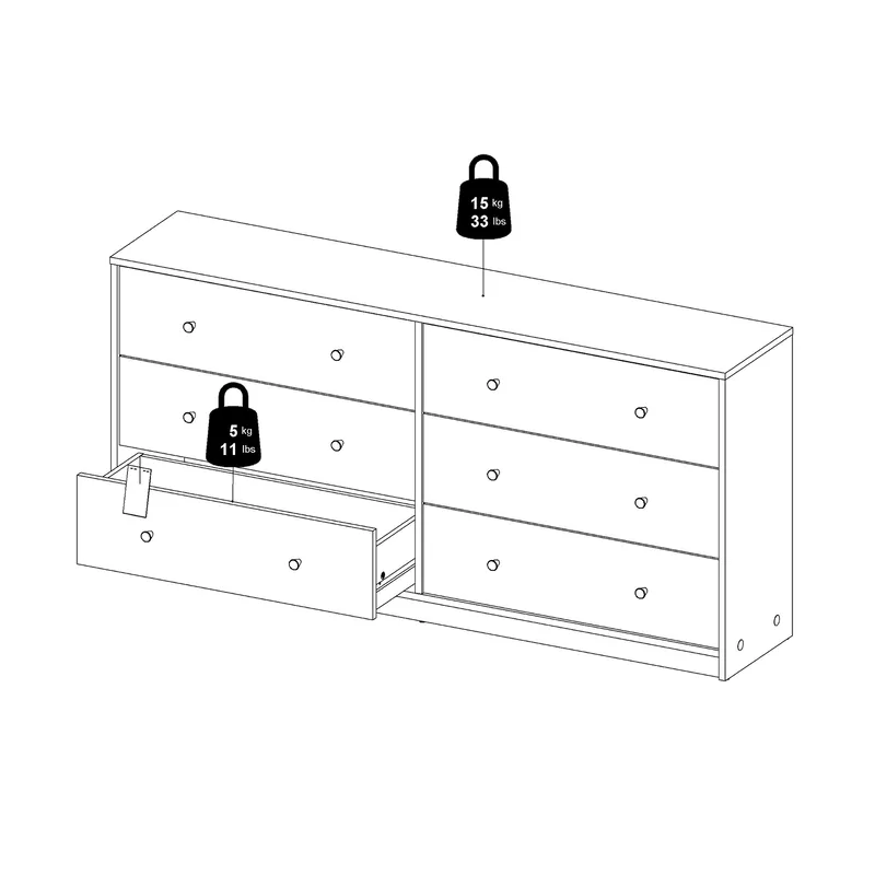 Renor Kommode dobbelt kommode med 6 skuffer 143x30x68 cm - Opbevaring - Opbevaringsmøbler - Kommode