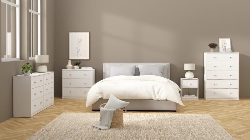 Renor Kommode med 5 skuffer Hvid 72x30x108 cm - Opbevaring - Opbevaringsmøbler - Kommode