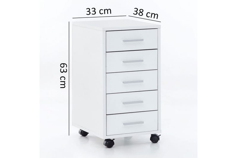 Rullecontainer Wohnling 5 skuffer med hjul, folieret spånplade, moderne stil Hvid - Hvid - Opbevaring - Opbevaringsmøbler - Kommode