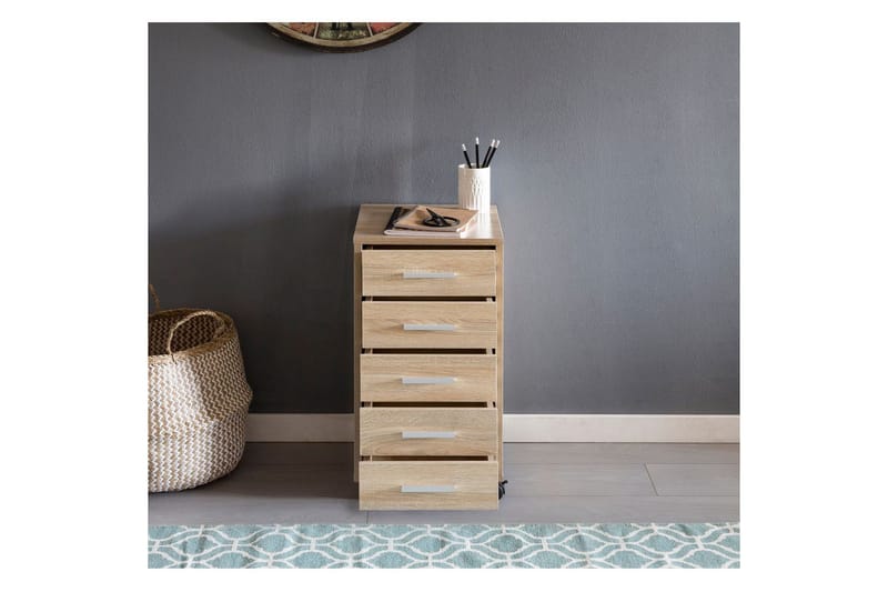 Rullecontainer Wohnling 5 skuffer med hjul, folieret spånplade, moderne stil Sonoma - Sonoma - Opbevaring - Opbevaringsmøbler - Kommode - Entrékommode