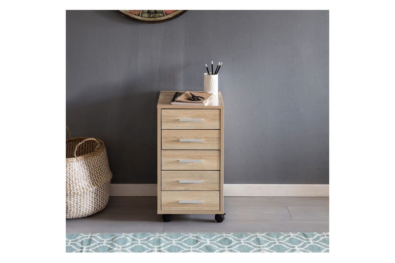 Rullecontainer Wohnling 5 skuffer med hjul, folieret spånplade, moderne stil Sonoma - Sonoma - Opbevaring - Opbevaringsmøbler - Kommode