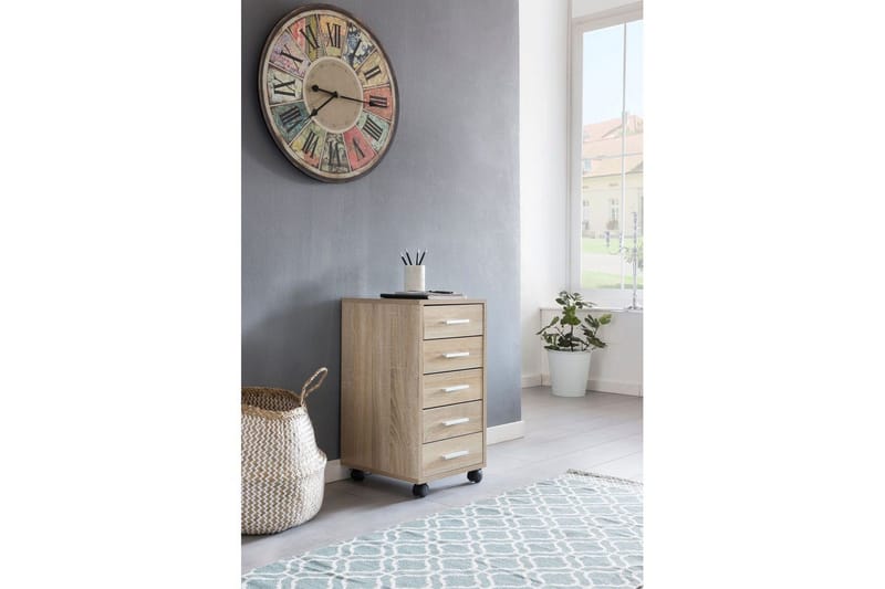Rullecontainer Wohnling 5 skuffer med hjul, folieret spånplade, moderne stil Sonoma - Sonoma - Opbevaring - Opbevaringsmøbler - Kommode - Entrékommode