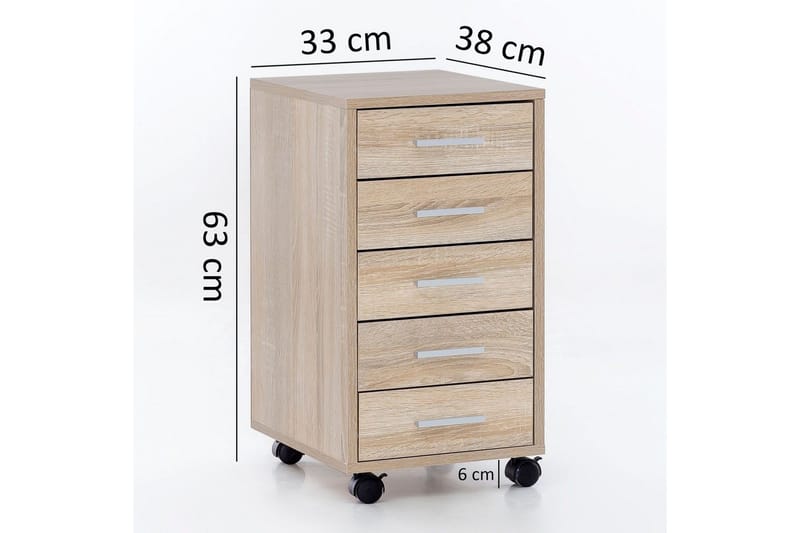 Rullecontainer Wohnling 5 skuffer med hjul, folieret spånplade, moderne stil Sonoma - Sonoma - Opbevaring - Opbevaringsmøbler - Kommode