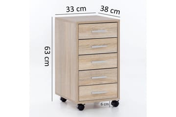 Rullecontainer Wohnling 5 skuffer med hjul, folieret spånplade, moderne stil Sonoma - Sonoma - Opbevaring - Opbevaringsmøbler - Kommode - Arkivskabe