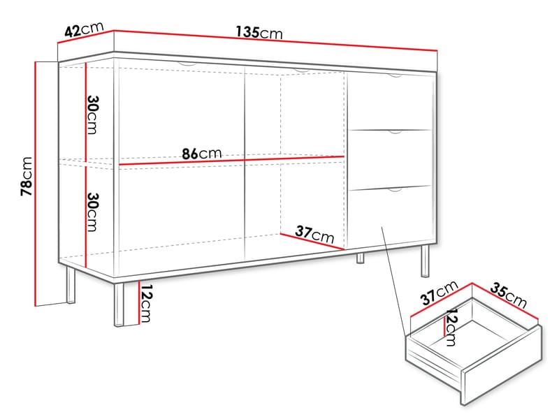 Salmor Skænk 135x42 cm - Hvid - Opbevaring - Opbevaringsmøbler - Skænke & sideboards