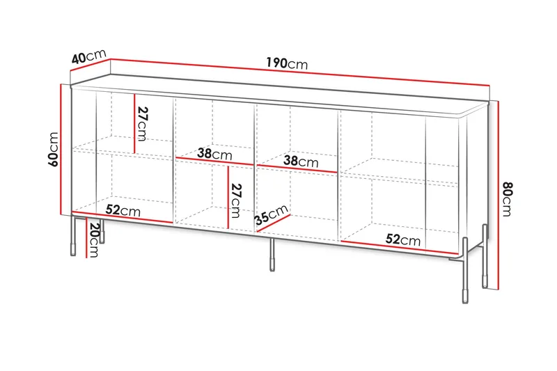 Sherie Skænk 190x40 cm - Musta - Opbevaring - Opbevaringsmøbler - Skænke & sideboards