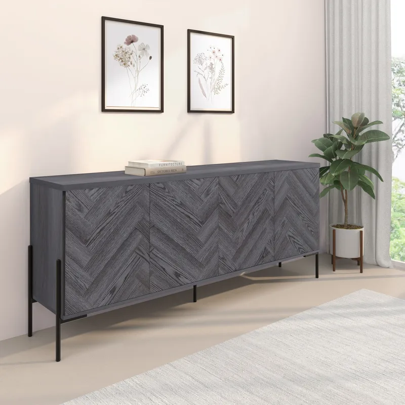 Sideboard Loft24 Grått fiskbensmönster/grå ek - Grå eg i sildebensmønster / grå eg - Opbevaring - Opbevaringsmøbler - Skænke & sideboards